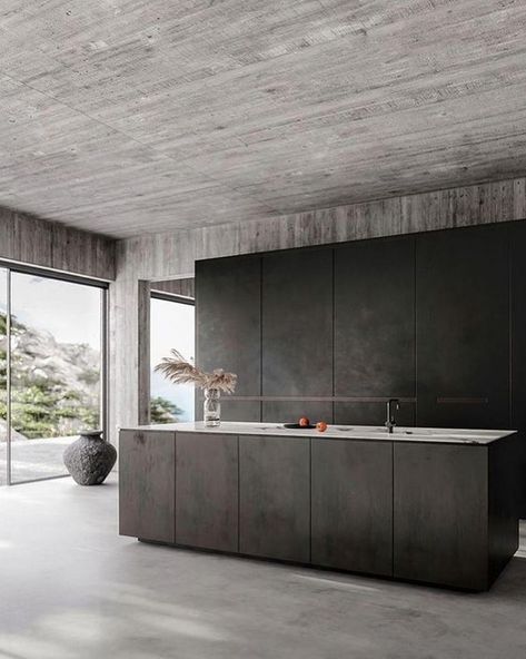 Sleek  Minimal Minimalist Dekor, Minimalistic Decor, Interior Design Minimalist, Industrial Style Kitchen, Concrete Walls, Interior Minimalista, Concrete Kitchen, Classic Kitchen, Interior Modern