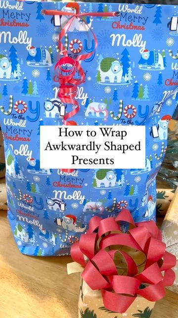 Present Wrapping Hacks, How To Wrap Weird Shaped Presents, How To Wrap Awkward Shaped Gifts, Wrap Odd Shaped Presents, Wrapping Presents Hacks, Prank Gift Wrapping Ideas, How To Wrap Odd Shaped Gifts, Wrapping Awkward Shapes, Wrapping Paper Hacks