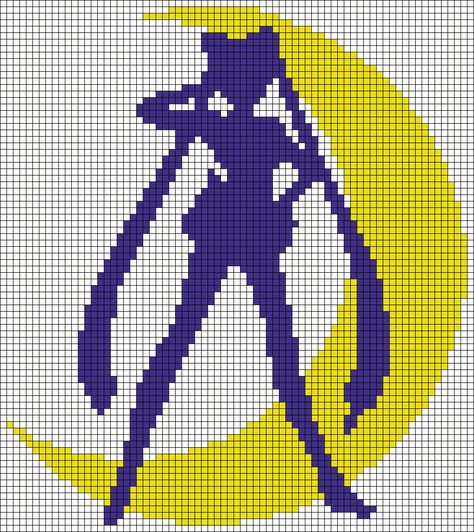 Sailor Moons perler bead pattern Perler Sprites, Sailor Moon Crafts, Sailor Moons, Moon Cross Stitch, Pixel Crochet, Pola Kristik, Beaded Cross Stitch, Pixel Pattern, Pixel Art Pattern