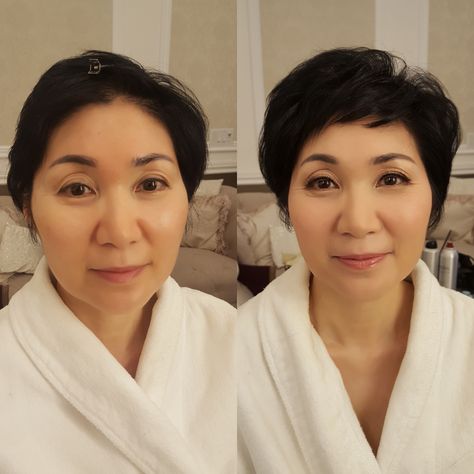 Bride Makeup Asian, Korean Style Makeup, Mothers Makeup, Mother Of Bride Makeup, Asian Mother, Brides Mom, Engagement Makeup, Makeup For Moms, Mother Of The Bride Hair