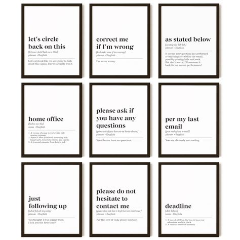 PRICES MAY VARY. Funny Motivational Posters: Transform your workspace with Office Decor Posters - the perfect decoration for an inspiring office environment. Add these motivational posters to your workspace and create an environment that fuels productivity and positivity. Elevate your office aesthetic with style and inspiration today! Set Of Home Office Decor For Women Includes: Elevate your workspace with 9 pieces of 8x10 Inch inspirational work quotes posters, including funny office pictures f Wall Art Home Office, Office Break Room Decor, Nurse Wall Art, Office Hallway Decor, Property Management Office Decor, Office Manager Office Decor, Home Office Design For Women, Women’s Office Decorations, Office Bathroom Decor Business