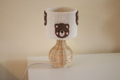 Handmade Macrame BEAR Table Lampshade, Made to Order, UK MADE, Nursery Lamp, Teddy Bear Lamp, Kid's Room Lampshade - Etsy UK Bear Lamp, Bear Table, Nursery Lamp, Nursery Room Boy, Bear Face, Handmade Macrame, Diy Crafts For Home Decor, Crochet Bear, Pink Room