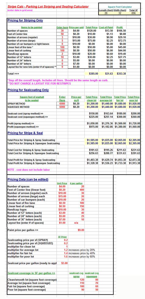 Screenshot of Stripe-Calc. A spreadsheet app that we may use for bidding jobs. - Parking Lot Striping Parking Lot Business, Parking Lot Striping, Arrow Stencil, Estimate Template, Odd Jobs, Business Proposal Template, Business Marketing Plan, Small Business Advice, Quote Template