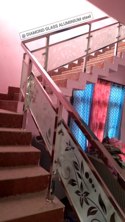 8mm toughened Glass railing with stainless steel railing design Ss Railing, Stainless Steel Stair Railing, Iron Main Gate Design, Balcony Glass Design, Stairs Railing, Window Glass Design, Tata Steel, Stainless Steel Railing, Stair Railing Design