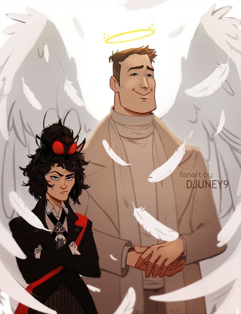 Rulers of heaven and hell, Gabriel and Beelzebub. Beezlebub X Gabriel, Good Omens Beelzebub, Ineffable Bureaucracy, Archangel Gabriel, Good Omens Book, Ineffable Husbands, Terry Pratchett, Good Omens, Angels And Demons