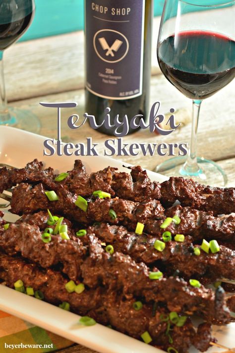 Teriyaki Beef Skewers, Beef Cube Steak Recipes, Teriyaki Skewers, Healthy Steak Recipes, Beef Cubed Steak, Steak Skewers, Teriyaki Steak, Simple Marinade, Steak Kabobs