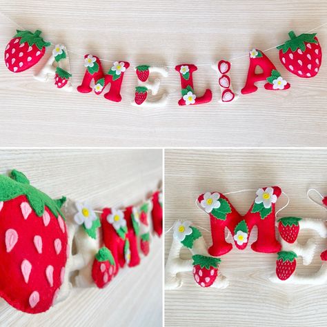 🍓 BERRYLICIOUS 🍓 Strawberries have definitely been the popular trend among the garlands 🫶🏼 I reckon I need to do another fruit themed one though… If you could pick a fruit for a garland, what fruit would you pick? #garlands #strawberry #decor #felt Felt Strawberry, Candy Garland, Felt Candy, Giant Strawberry, Letter Garland, Name Garland, Strawberry Decor, Strawberry Theme, Felt Letters