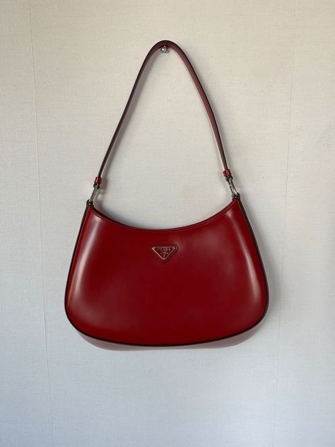 Prada Cherry Bag, Cleo Prada Bag, Prada Red Aesthetic, Cherry Red Shoulder Bag, Cherry Red Handbag, Red Handbag Aesthetic, Red Bags Aesthetic, Prada Purse Aesthetic, Red Prada Bag Outfit