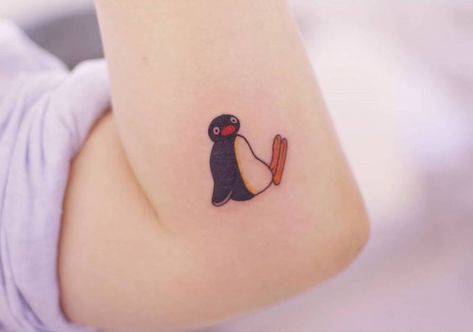 Pingu Tattoo, Small Penguin Tattoo, Penguin Tattoo Design, Small Penguin, Penguin Tattoo, Food Tattoos, C Tattoo, Be Serious, Petite Tattoos