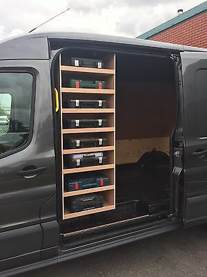 Van Shelving Ideas Transit, Van Shelving Ideas, Van Storage Ideas, Van Racking Ideas, Work Truck Organization, Work Truck Storage, Plywood Shelving, Van Racking Systems, Van Organization