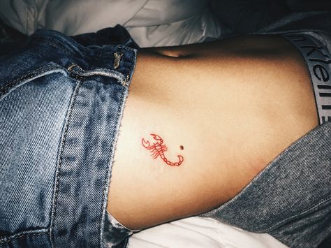 Scorpio Red Tattoo, Red Scorpio Tattoo, Scorpio Tramp Stamp, Red Scorpion Tattoo, Tattoo Rojo, Scorpion Tattoo Feminine, Jaguar Tattoo, Tattoo Red, Small Heart Tattoos