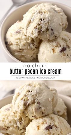 No Churn Butter Pecan Ice Cream by The Toasty Kitchen #icecream #nochurn #butterpecan #pecan #nuts #homemade #candiednuts #recipe #dessert Churn Butter, Butter Pecan Ice Cream, Bean Ice Cream, Easy Ice Cream Recipe, Pecan Ice Cream, Ice Cream Maker Recipes, Ice Cream Mixture, Easy Ice Cream, Ice Cream At Home