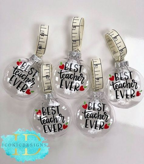 Holidays • Instagram Diy Teacher Christmas Gifts, Cricut Ornaments, Clear Plastic Ornaments, Clear Christmas Ornaments, School Christmas Party, Appreciation Gifts Diy, Teacher Appreciation Gifts Diy, Teacher Craft, Teacher Ornaments