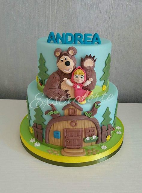 Masha Theme Cake, Masha Cake Birthday, Masha And The Bear Cake, Masha Cake, Jungle Birthday Cakes, Cartoon Birthday Cake, Little Pony Cake, Cupcakes Decorados, 3rd Birthday Cakes