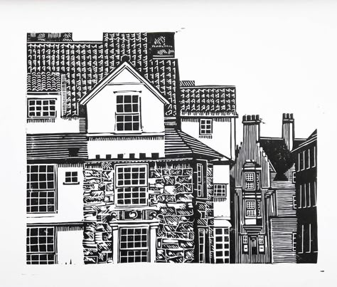 Original Linocut Proof Print - John Knox House, Royal Mile, Edinburgh by Maria Doyle Royal Mile Edinburgh, Artists Book, Relief Printmaking, Linocut Printmaking, Lino Art, Organic Art, Linocut Art, Woodcuts Prints, Relief Print