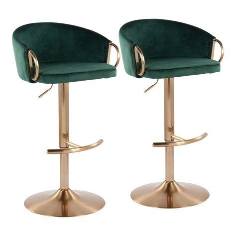 Silver Orchid Battista Adjustable Bar Stool (Set of 2) - Bed Bath & Beyond - 35220139 Contemporary Glam, Contemporary Bar Stools, Velvet Set, Luxury Bar, American Signature Furniture, Stools With Backs, Value City Furniture, Green Cushions, Adjustable Bar Stools