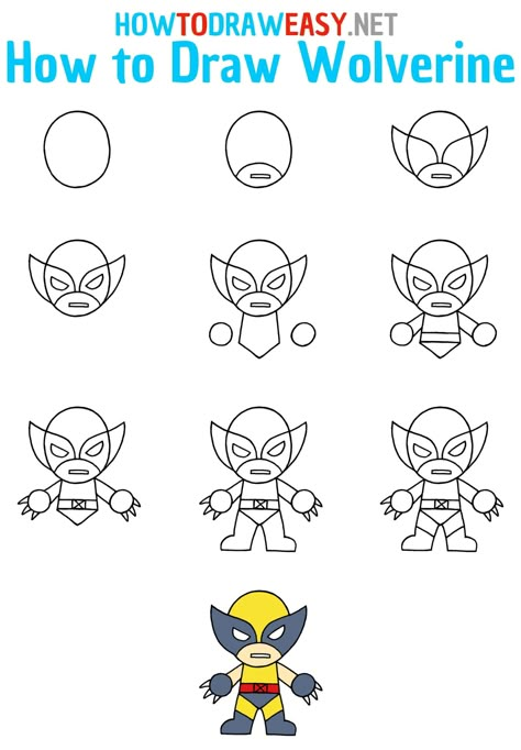 How to Draw Wolverine Step by Step #XMen #Wolverine #Logan #Mutants #Marvel #MarvelDrawing #ComicDrawing #ComicBook #WolverineDrawing #Drawing #Drawings #DrawingTutorial #Painting #Art #ArtWork Superheroes Drawings Easy, How To Draw Superhero, Wolverine Drawing Easy, How To Draw Super Heroes, Marvel Art Drawings Easy, Marvel Doodles Easy, Wolverine Doodle, Draw Marvel Characters, Step By Step Drawing For Kids