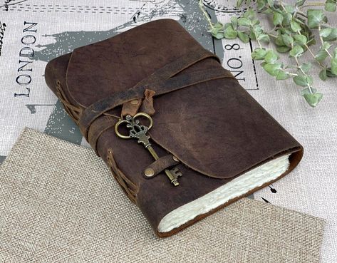 Genuine Leather Journal Personalized Journal Sketchbook | Etsy Deckle Edge Paper, Brown Leather Journal, Book Handmade, Personalised Leather Journals, Journal Sketchbook, Parker Pen, Leather Bound Journal, Sketchbook Journaling, Pen Gift