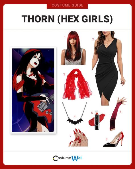 Thorn (Hex Girls) Costume Hex Girls Costume, Long Satin Gloves, Paris Hilton Dress, Environmental Activism, Got Costumes, Hex Girls, Halloween Costumes For Teens Girls, Costume Guide, Red Shawl