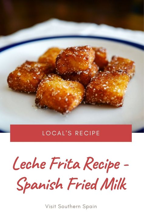 Are you looking for a Leche Frita Recipe? We're here to give you an authentic Spanish dessert, a sweet milk recipe that you'll fall in love with from the first bite. The fried milk or best know as Leche frita is a delectable Spanish delicacy made up of a sweet, firm milk pudding coated in a crunchy fried shell. If you've never tried the fried milk you are missing out on a heavenly milk dessert that is also very easy to make. #lechefritarecipe #friedmilk #spanishdessert #frieddessert #sweetmilk Fried Milk Recipe, Spanish Desserts Easy Sweet Treats, Recipes That Use A Lot Of Milk, Leche Quemada Recipe, Milk Recipes Ways To Use, Cafe Con Leche Recipe, Spanish Milk Drink, Easy Spanish Desserts, Spanish Flan Recipe