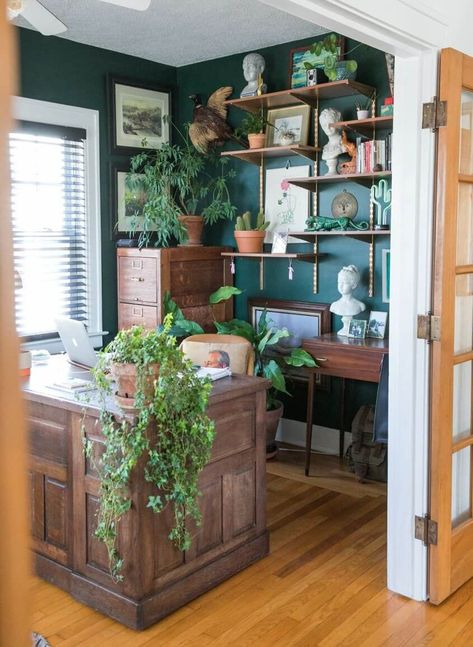 Jessica Brigham, Craftsman Bungalow, Green Kitchen Cabinets, Modern Eclectic, Craftsman Bungalows, Green Kitchen, Office Inspiration, Office Interior Design, Home Office Design