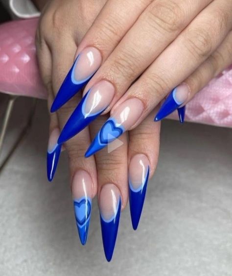 Blue Stilettos Nails, Blue Valentine Nails Design, Blue Stilleto Nail Design, Blue Nail Designs Stiletto, Blue Pointy Nails, Baby Blue Stiletto Nails, Royal Blue Stiletto Nails, Blue Nails Stiletto, Blue Stiletto Nails Design