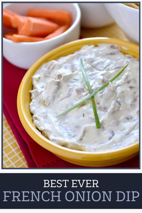 Sour Cream Dip Recipes, Homemade Onion Dip, Chive Dip, Homemade French Onion Dip, Caramelized Onion Dip, Sour Cream Dip, Homemade Dips, Delicious Dips Recipes, Vegetable Dip