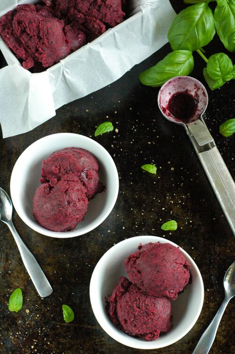 Blueberry Basil Rum Sorbet | The Adventure Bite Wine Ice Cream Recipe, Red Wine Ice Cream, Wine Ice Cream, Blueberry Basil, Sorbet Is, Sorbet Recipes, Ice Cream Popsicles, Popsicle Recipes, Vegan Ice Cream