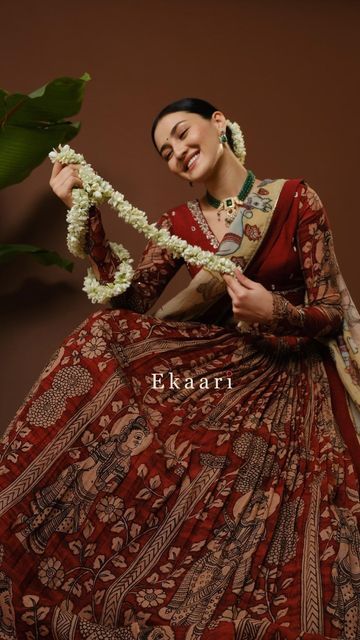 Ekaari on Instagram: "“Patta chitr”| festive23  Featuring our classy maroon hand painted pen Kalamkari lehanga. The stunning maroon blouse is adorned with gorgeous zardozi and pitta embroidery,paired with beautiful Kalamkari dupatta.  Dm to order.  Photography: @happening.pro  Talent: @gulshaatb  Location: @happeningprostudio   #handcrafted #penkalamkari #indiancraft #ekaari" Penkalamkari Lehanga, Pitta Embroidery, Kalamkari Dupatta, Maroon Blouse, Hand Painted Sarees, Blouse Designs Silk, Indian Crafts, Paint Pens, Blouse Designs