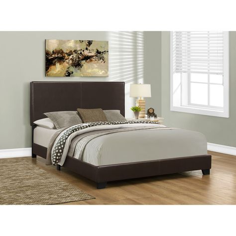 Dark Brown Leather Bed, Brown Leather Bed Frame, Brown Leather Bed, Affordable Bedding Sets, Platform Bedroom, Smaller Homes, Leather Bed Frame, Bedroom Frames, Queen Upholstered Bed