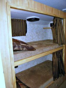 rv-bunkhouse-beds Bunk Bed Storage Ideas, Camper Bunk Bed Ideas, Rv Bunk Beds Ideas, Rangement Caravaning, Camper Bunk Beds, Rv Bunk Beds, Rv Storage Solutions, Bunk Bed Storage, Tiny House Furniture