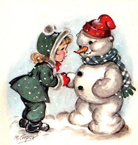 Girl Snowman, Snowman Images, Vintage Holiday Cards, Vintage Christmas Greeting Cards, Snowman Cards, Vintage Christmas Images, Craft Christmas, Christmas Graphics, Girl M