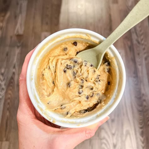 High Protein Cookie Dough High Protein Cookie Dough Greek Yogurt, Cookie Dough Fluffy Yogurt, Protein Cookie Dough Greek Yogurt, Macro Friendly Desserts, Cookie Dough Greek Yogurt, Single Serving Cookie Dough, High Protein Cookie Dough, Greek Yogurt Cookie Dough, Cookie Dough Yogurt