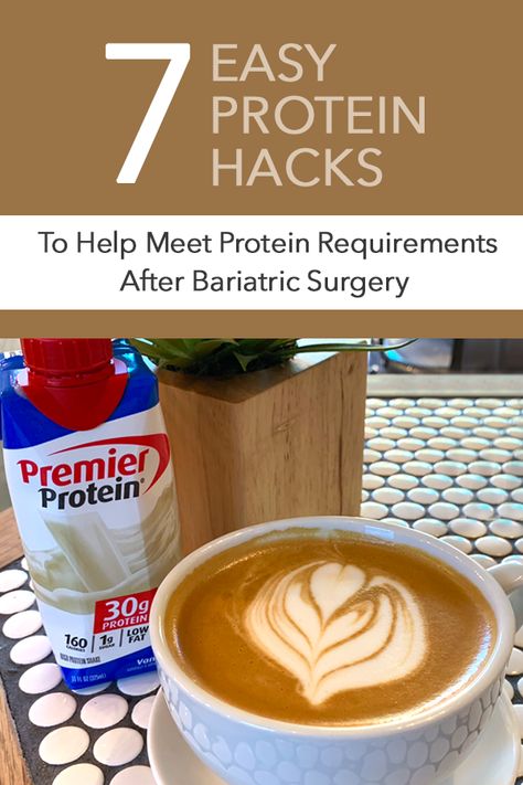 7 Easy Protein Hacks to Help Meet Protein Requirements After Bariatric Surgery : ObesityHelp Premier Protein Shake Hacks, Baratic Recipes, Vsg Protein, Sleeve Hacks, Premier Protein Recipes, Protein Hacks, Sleeve Meals, Bariatric Protein Shakes, Protien Shake Recipes