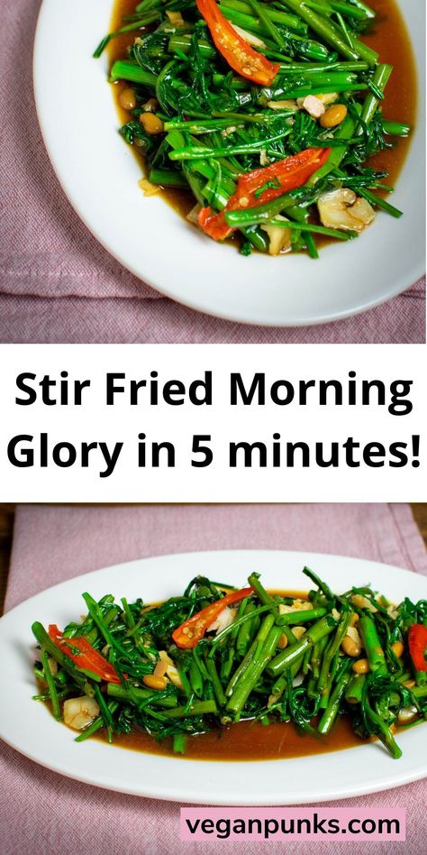 Thai Morning Glory, Morning Glory Recipe Thai, Morning Glory Recipe, Asian Veggies, Korean Food Side Dishes, Lemongrass Recipes, Recipes Chinese, Wok Recipes, Tenderstem Broccoli