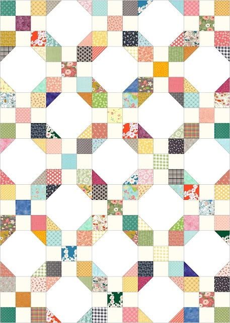 Gigi's Thimble: Scrappy 9-Patch and Snowball Quilt Scrap Irish Chain Quilt, Free Snowball Quilt Pattern, Scrappy 9 Patch Quilt Ideas, Nine Patch Snowball Quilt Pattern, Scrappy Snowball Quilt, 9 Patch Snowball Quilt Pattern, Nine Patch Snowball Quilt, Snowball Block Quilts, Snowball Quilts Ideas