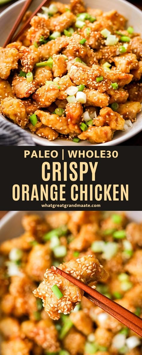 Whole30 Orange Chicken, Paleo Orange Chicken Recipe, Aip Orange Chicken, Instapot Orange Chicken Recipe, Chili Crisp Orange Chicken, Whole 30 Orange Chicken, Gf Orange Chicken, Orange Chicken Recipe Healthy, Whole30 Chinese Food