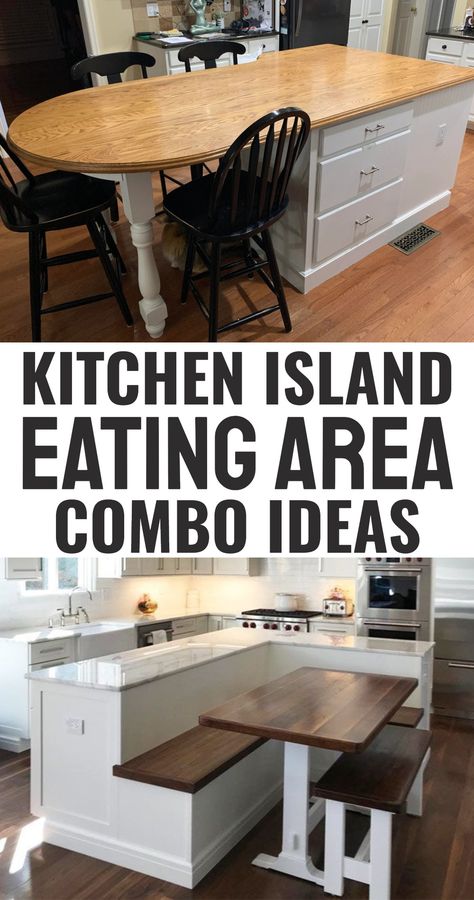 Kitchen Island Eating Area Combo Ideas - 20 Small Kitchen Island Ideas for Space-Saving Storage, Extra Counter Space and Seating Breakfast Nook Behind Island, Kitchen Island With Step Down Table, Kitchen Island Eating Area, Kitchen Ideas Island Table, Dining Table Attached To Island, Small Kitchen Island With Table Attached, Kitchen Island With Table Attached Ideas, Kitchen Island With Table Seating, Tiny Island Kitchen