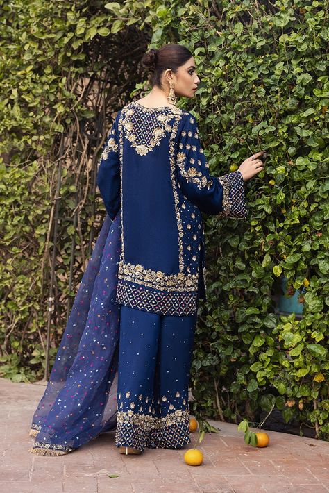 Blue Sharara, Salwar Kameez Pakistani, Pants And Shirt, Pakistani Designer Clothes, Pakistani Clothes, Velvet Dress Designs, Pakistani Wedding Dresses, Designer Party Wear Dresses, Pakistani Bridal Wear