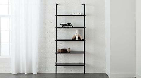 Stairway White Wall Mounted Bookshelf + Reviews | CB2 Canada Wall Mounted Bookcase, Minimalist Bookcase, Micro Studio, Black Wall Shelves, Walnut Bookcase, Wall Mounted Bookshelves, Metal Bookcase, Ladder Bookshelf, Modern Bookshelf