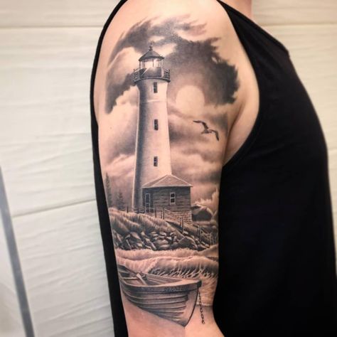 Lighthouse Tattoo Meaning, Lighthouse Tattoos, Totem Tattoo, Lighthouse Tattoo, Tattoo Meanings, Nautical Tattoo, Beach Tattoo, Anchor Tattoo, Ship Tattoo