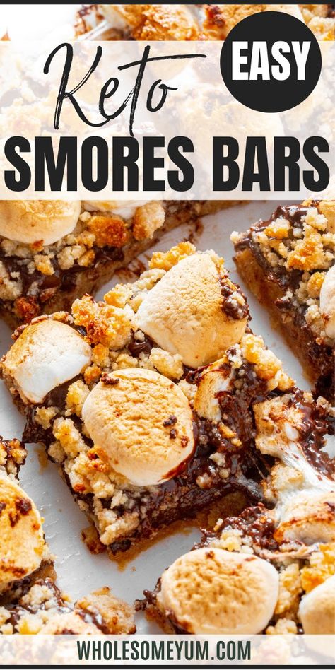 Keto Smores Bars Keto Camping Snacks, Keto Smores Recipe, Keto Smores Dessert, Low Carb Smores, Keto Camping Desserts, Easy Keto Camping Desserts, Keto Campfire Desserts, Healthy Smores Dessert, Healthy Smores Recipes