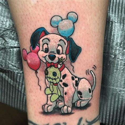 Jeramy Kitchens on Instagram: “Never gets old doing Disney related tattoos. Done by @jeramyk #disneyworld #disneytattoo #tattoo #101dalmations #scrump #liloandstitch…” Pirate Ship Tattoos, Random Tattoos, Related Tattoos, One Word Tattoos, Disney Sleeve, Princess Tattoo, Literary Tattoos, Cartoon Character Tattoos, Bear Tattoos