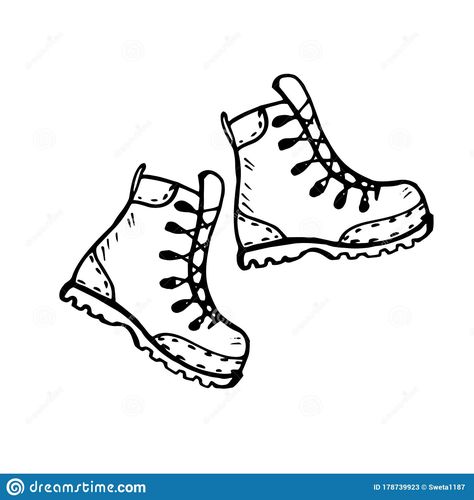 Illustration about Hiking boots hand drawn outline on white background. Vector stock illustration. Illustration of hiking, explorer, black - 178739923 Hiking Tattoo Ideas For Women, Outdoorsy Sketches, Hiking Illustration Drawings, Hiking Doodles Simple, Minimalist Hiking Tattoo, Hiking Boot Tattoo Ideas, Hiking Line Art, Hiking Boot Illustration, Hiking Boot Drawing