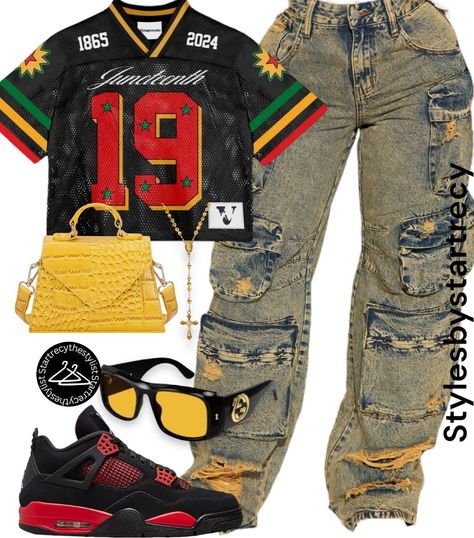 Sneakers Black Women Outfit, Streetwear Fashion Women Fall, Hard Outfits, Cute Graphic Tops For Streetwear, Shirt And Jeans Outfit Women, Y2k Streetwear Tops For Fall, Chill Concert Outfit, Orange Graphic Print Tops For Streetwear, Cute Yellow Outfits