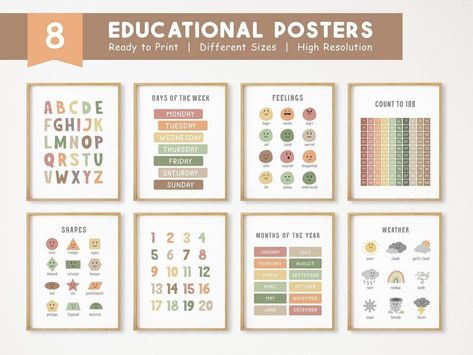 Montessori Classroom Decor, Baby Handprint Crafts, Count To 100, Boho Toddler, First Birthday Posters, Counting To 100, Learning Poster, Toddler Playroom, Kids Playroom Decor