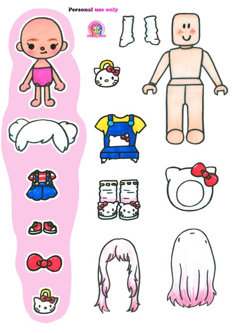 You can watch the full video on my YouTube. Pink Ping World Paper Doll, Paper Toy Printable, Paper Doll Printable Templates, Diy Hello Kitty, Hello Kitty Printables, Paper Dolls Diy, Paper Dolls Clothing, Seni Dan Kraf, Paper Toys Template