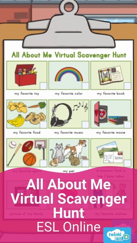 Online scavenger hunt game for virtual ESL. This is a great English getting to know you or icebreaker game to play with your new students! Virtual Scavenger Hunt, Scavenger Hunt Games, Get To Know You Activities, How To Motivate, English Teaching Resources, Virtual Classroom, Kindergarten Class, Ice Breaker, All About Me