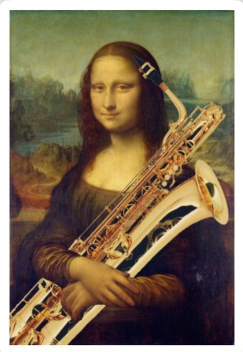 Trombone Art, Tuba Pictures, Saxophone Art, Mona Lisa Parody, Band Jokes, Saxophone Players, Music Jokes, Band Nerd, Jazz Art