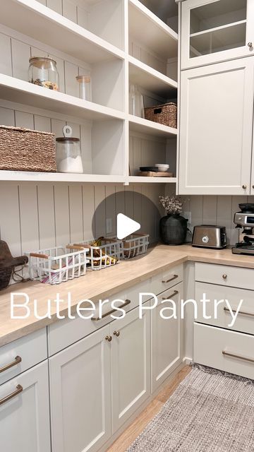 Brie - THE WARREN FARMHOUSE on Instagram: "Comment Butlers Pantry and I’ll send pantry links directly to your DM’s! 

You guys wanted me to share more details on these spaces in our home so here you go 🤎 

Have any questions about our pantry? Leave them here! 

#butlerspantry 
#pantry
#pantrydetails
#pantryorganization 
#organizedpantry
#cabinets
#pantrydesign 
#butlerspantrydesign 
#goldhardware 
#pantrygoals 
#pantryideas" Pantry Sink Ideas, Pantry Spacing, Warren Farmhouse, Butlers Pantry Cabinets, Pantry With Pocket Door, Pantry Ideas Walk In, Small Butlers Pantry Ideas, Butlers Pantry Ideas Layout, Butler Pantry Ideas